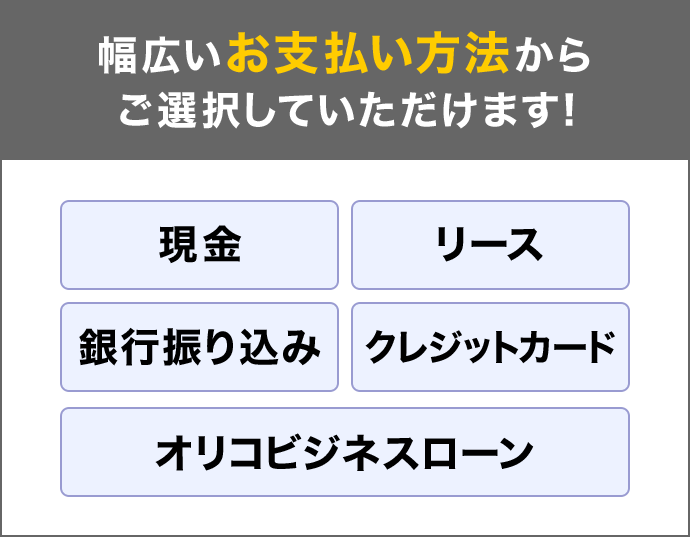 幅広いお支払い方法からご選択していただけます!